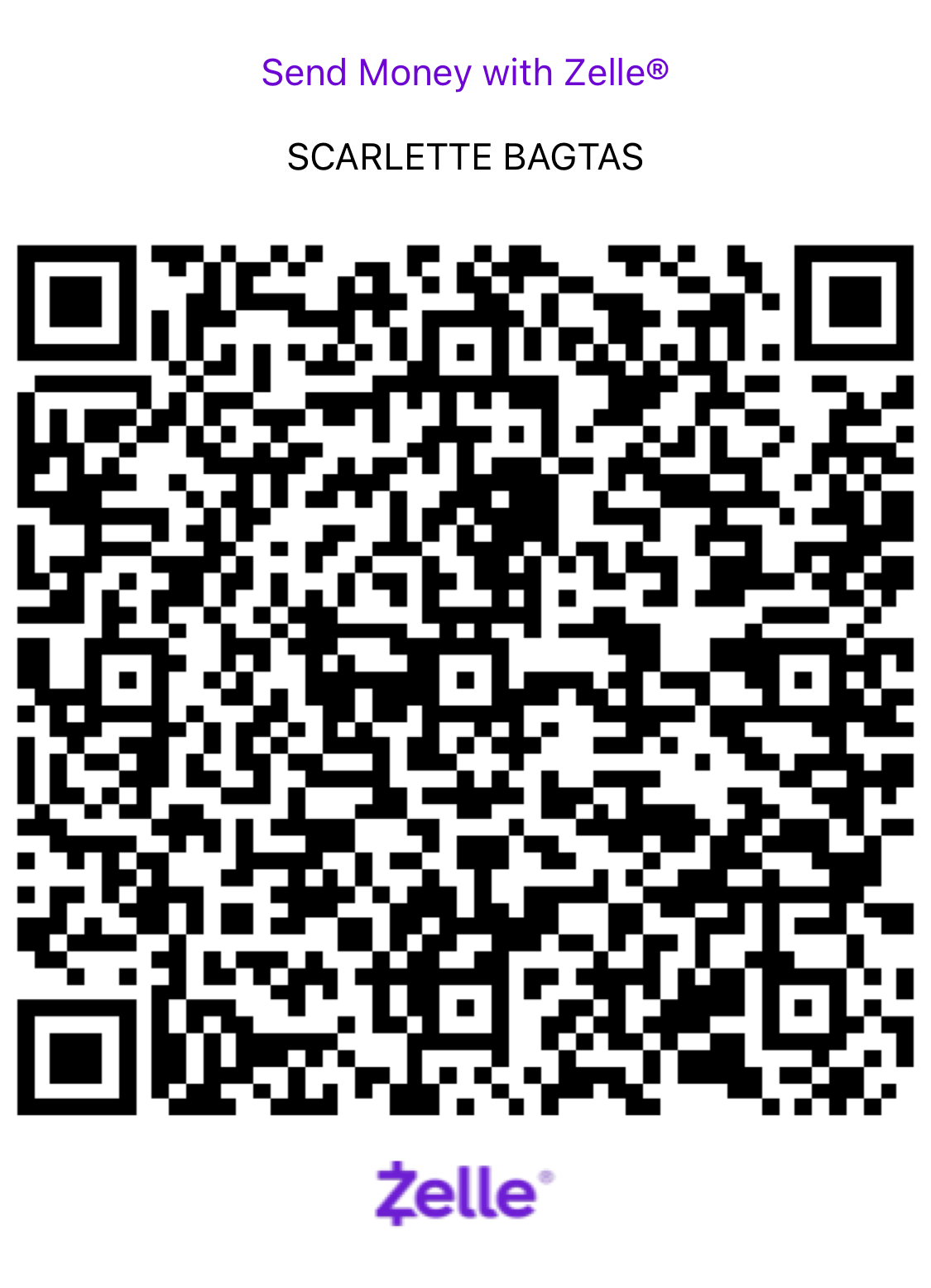 Zelle QR code for Scarlette Bagtas